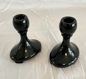 Saint Alexis Black By Fostoria 1920's Candle Stick Holders