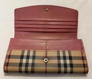 Burberry Pink NovaCheck Leather Bifold Long Wallet