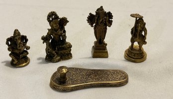 Miniature Brass Ganesh, Green Tara, Paduka Hindu Statues #682