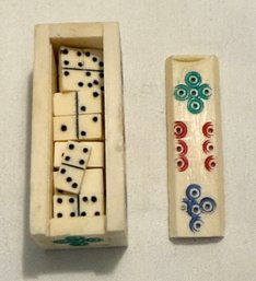 Antique Mexico Miniature Carved Bone Domino Set #683