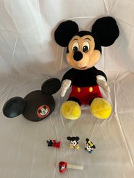 Vintage Mickey Mouse Disney Stuffed Animal, Vintage Mickey Ears Cap And Disney Figurines