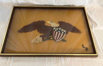 Flying Eagle And Great Seal In Likeness Of US Coat Of Arms Quill Art Framed Glass Box Wall Hanging