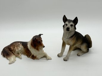 Vintage Bone China Collie And Schleich Siberian Husky Dog Figurines #105