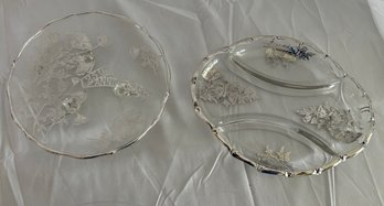 Vintage Silver Overlay 25th Anniversary Plate And Divided Anniversary Dish