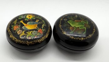 Vintage USSR Russian Small Round Handpainted Lacquer Trinket Boxes #704