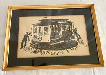 Vintage Louis Macouillard Framed Cable Car Art Print