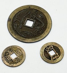 18th 19th Century Double Dragon Q'ING DYNASTY Cash Coins #713