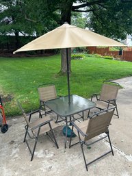 Outdoor Glass Table Chairs And Umbrella Set With Stand