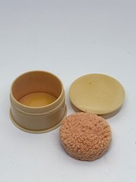 Vintage Celluloid Bakelite? Trinket Powder Round Box With Puff #745