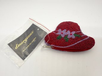 D'margeaux Red Beaded Hat Coin Purse #750 New With Tag