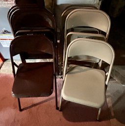 Chestnut (4) And Tan (4) Metal Folding Chairs