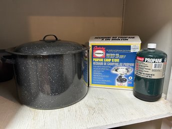 Primus Propane Camp Grill, Propane Tank And Large Stock Pot