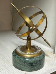 Vintage Brass Axis Earth Sphere Astronomy Globe Arrow Earth Marble Base 7.5'