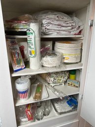 Entertaining Cabinet Contents- Paper Plates, Glasses, Cups, Napkins, Matches, Plastic Cups And More