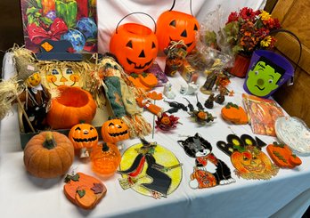 Fall Halloween Decor Stained Glass Witch, Cat, Pumpkin Ghosts Rats Pumpkins Scarecrows Leaves