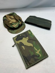 Vintage Army Camouflage Cap Hat, Garrison Cap US Army And Brigade Quartermasters Pouch
