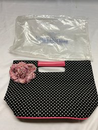 Avon Small Tote Polka Dot Bag Purse With Cloth Flower Pin