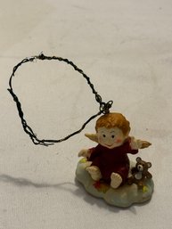 Vintage Hard Plastic Angel Sitting On A Cloud With Teddy Baby Benson Ornament #787