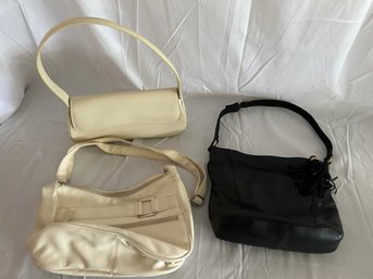 Bali Balo French White Leather Purse, Cabin Creek White And Black Leather Purses