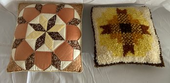 Handmade Quilted And Latch Hooked Throw Pillows