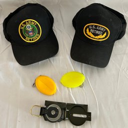 US Retired Military Hats, Coin Purses, And Compass
