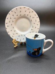 Adorable German Made Crow Theme Espresso Cup And Saucer