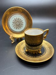 Mitterteich Bavaria Fine Porcelain Footed Espresso Mug With Two Saucers