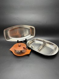 Swedish Teakwood Condiment Bowl And Serving Trays