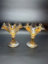 LR France Iridescent Ruffle Edge Sherbet Dishes Set Of 2