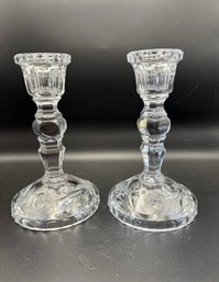 Rose Etched Crystal Candle Stick Holders