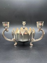 Leonard Silver Plate Candle Holder With Flower Frog