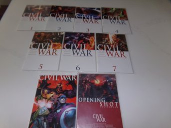MARVELS CIVAL WAR COMPLETE 1 THRU 7, PLUS  CHOOSING SIDES AND OPENING SHOT SKETCHBOOK. N/M