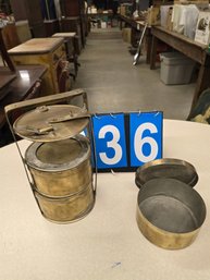 Vintage Brass Lunch Pail - 3 Compartments