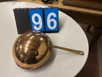 Early Polished Copper Pan With Brass Handle