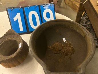 Cast Iron Lined Pot And Water Trough With Green Paint