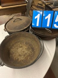 Lot Of 3 Cast Iron Pots One Signed Lodge