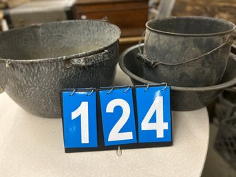 Lot Of Three Grey Enameled Buckets