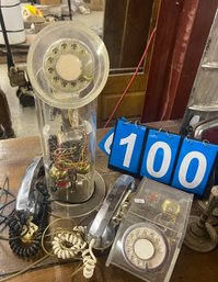 Lot Of 2 Modern Plexiglass Skeletonized Rotary Phones