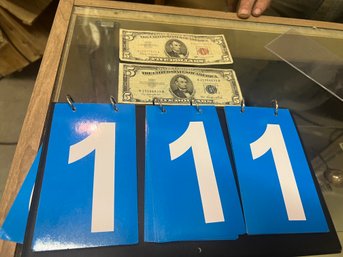 Lot Of 2 Currency $5 Silver Certificates In Clear Plastic Sleeve