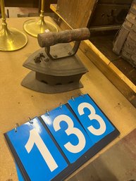 Large Size Sad Iron With Wooden Handle And Storage Compartment For Coal, Iron A