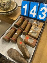 Tray Lot Of Wooden Primitive Items