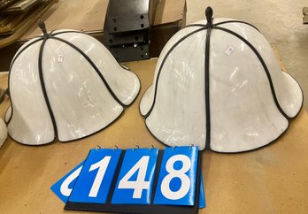 Pair Of Hanging Panel Lampo Shades Ca 1900