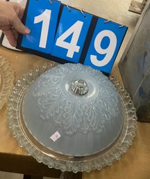 Vintage Frosted Light Blue-Grey To Clear Glass Ceiling Light Shade 12' Dia