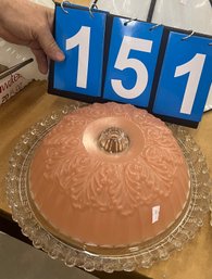 Vintage Frosted Red To Clear Glass Ceiling Light Shade 12' Dia