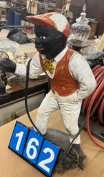 Cast Concrete Jockey Lawn Ornament With Hanging Lantern, Nice Paint