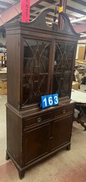 Mahogany China Cabinet With Broken Arch Pediment