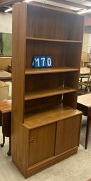 Mid Century Modern MCM Bookcase On Sliding Door Cabinet Base