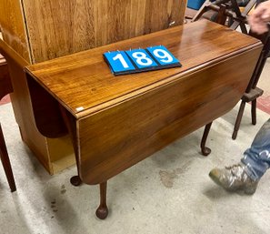 Custom Mahogany Queen Anne Style Swing Leg Drop Leaf Table With Cabriole Legs And Pad Feet