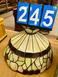 Reproduction Hanging Leaded Glass Dome Lamp With Fruit Motif