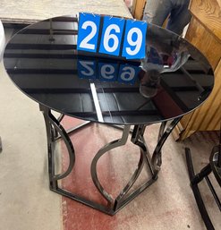 Modern Round Dining Kitchen Table With 36' Black Glass Top And Black Steel Base